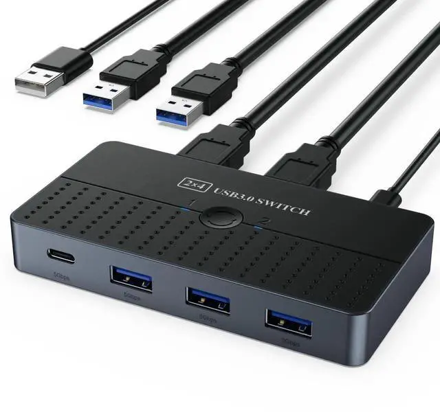 Main image of 5Gbps USB 3.0 Switch, 2 Computers Share 4 USB Ports Peripheral Switcher, USB Sharing Adapter for Printer Scanner Mouse Keyboard, Compatible with Mac Windows Linux