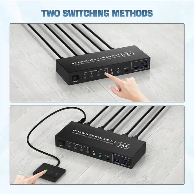 Alt view image 3 of 7 - 2 Port Dual Monitor HDMI KVM Switch 4K@60Hz USB 3.0, 2 Computers Dual Screen KVM Switcher with 3 USB 3.0 Ports & Audio Port, Support Cross Display Function