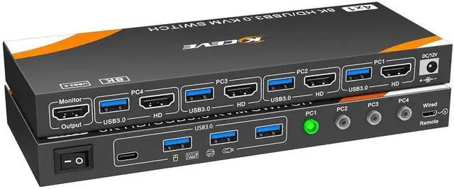 Main image of 4 Port HDMI KVM Switch 4K@120Hz 8K@60Hz, USB 3.0 Single Monitor KVM Switcher for 4 Computers Share Keyboard Mouse and Display