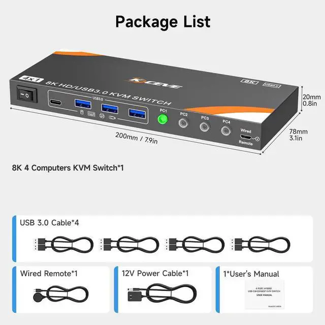 Alt view image 5 of 7 - 4 Port HDMI KVM Switch 4K@120Hz 8K@60Hz, USB 3.0 Single Monitor KVM Switcher for 4 Computers Share Keyboard Mouse and Display
