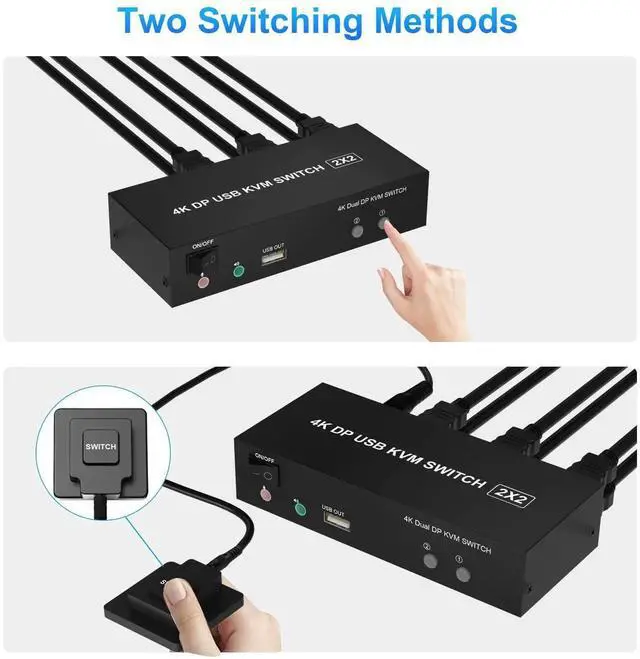 Alt view image 6 of 7 - 2 Computers Dual Monitor DisplayPort KVM Switch 4K@60Hz, Extended Display DP KVM Switcher with Audio Microphone & 3 USB Ports, Share Monitor Keyboard Mouse for PC