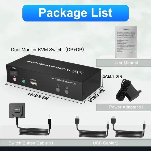 Alt view image 4 of 7 - 2 Computers Dual Monitor DisplayPort KVM Switch 4K@60Hz, Extended Display DP KVM Switcher with Audio Microphone & 3 USB Ports, Share Monitor Keyboard Mouse for PC