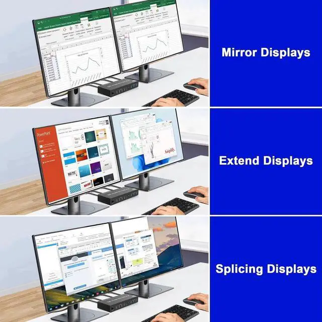 Alt view image 5 of 7 - 4 Port Dual Monitor DisplayPort 1.4 KVM Switch 8K@60Hz, USB3.0 4 In 2 Out DP KVM Switcher with Audio Microphone & 3 USB3.0 Ports for 4 PCs Share 2 Displays