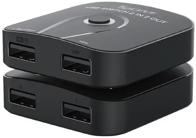 Main image of 2 Port USB 2.0 Switch Selector, 2 In 2 Out USB Sharing Switch Box, 2 Computers Share Keyboard Mouse Printer Scanner Webcam USB Peripheral Splitter