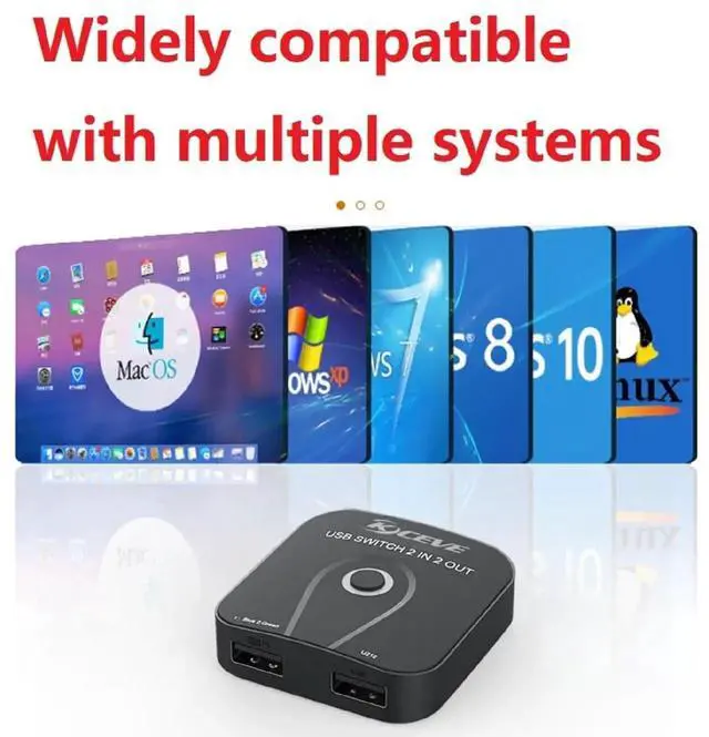 Alt view image 2 of 5 - 2 Port USB 2.0 Switch Selector, 2 In 2 Out USB Sharing Switch Box, 2 Computers Share Keyboard Mouse Printer Scanner Webcam USB Peripheral Splitter