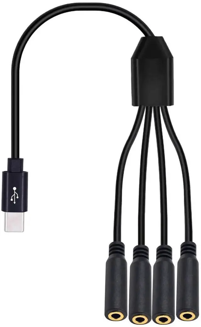 Main image of 1 to 4 Ways USB C to 3.5mm TRRS Audio Cable, Type C Male to Female Headphone Mic Splitter Cord 1FT/30CM HiFi Stereo Audio Adapter Compatible with Galaxy MacBook Smart Phone Speaker