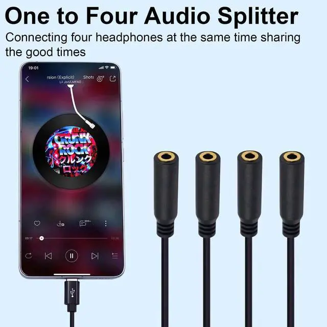 Alt view image 7 of 7 - 1 to 4 Ways USB C to 3.5mm TRRS Audio Cable, Type C Male to Female Headphone Mic Splitter Cord 1FT/30CM HiFi Stereo Audio Adapter Compatible with Galaxy MacBook Smart Phone Speaker
