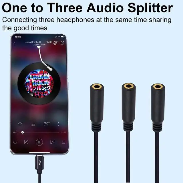 Alt view image 4 of 7 - 1FT/30CM 1 in 3 Out USB C to 3.5mm TRRS Audio Splitter Cable, Type C Male to Triple 3.5mm Female Aux Cord Support Mic Stereo Sound Compatible with Galaxy MacBook Smartphone