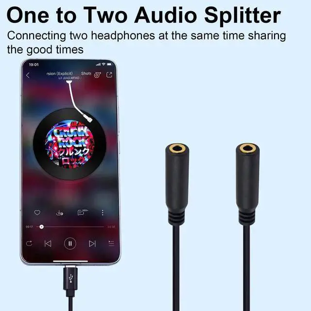 Alt view image 7 of 7 - 1FT 30CM 2-in-1 USB C to 3.5mm TRRS Audio Splitter Cable, Type C Male to Dual 3.5mm Female Stereo Aux Adapter Cord Support Mic Audio Compatible with Galaxy MacBook Phone