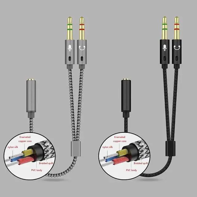 Alt view image 6 of 6 - 3.5mm Audio Mic Splitter Cable, Female to Dual Male Headphone Microphone Stereo Jack Adapter Cord for PC Computer Laptop Gaming Headset