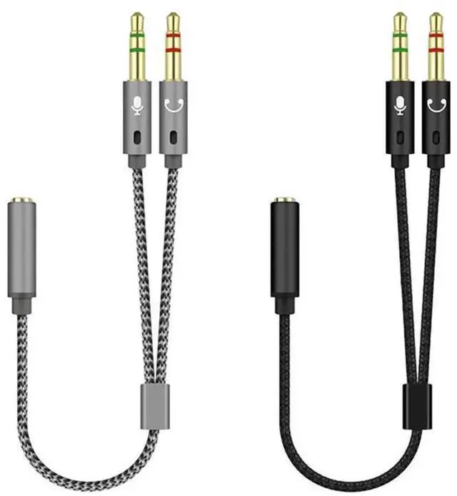 Alt view image 3 of 6 - 3.5mm Audio Mic Splitter Cable, Female to Dual Male Headphone Microphone Stereo Jack Adapter Cord for PC Computer Laptop Gaming Headset