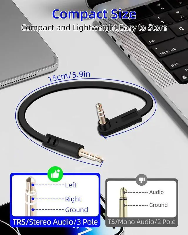 Alt view image 2 of 7 - 2 Pack 0.49FT/0.15M 90 Degree Flat 3.5mm Audio Cable, Right Angle Male to Male Stereo Aux Cord Slim Flat Aux Cable for Car Audio Phone Tablet Home Speaker
