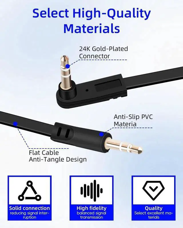 Alt view image 3 of 7 - 2 Pack 0.49FT/0.15M 90 Degree Flat 3.5mm Audio Cable, Right Angle Male to Male Stereo Aux Cord Slim Flat Aux Cable for Car Audio Phone Tablet Home Speaker