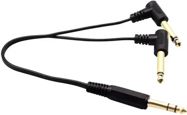 Main image of 12 Inch 30CM Gold Plated 90 Degree 6.35mm Audio Y Splitter Cable, 1/4 Inch Right Angle TRS Stereo Male to Dual TS Mono Male Audio Splitter Cord for Guitar Amplifier Mixer