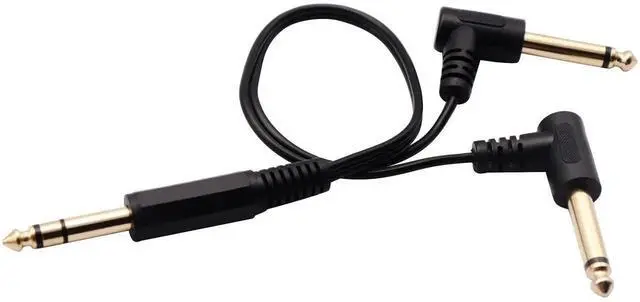 Alt view image 4 of 7 - 12 Inch 30CM Gold Plated 90 Degree 6.35mm Audio Y Splitter Cable, 1/4 Inch Right Angle TRS Stereo Male to Dual TS Mono Male Audio Splitter Cord for Guitar Amplifier Mixer