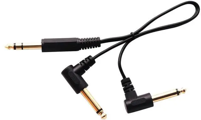 Alt view image 5 of 7 - 12 Inch 30CM Gold Plated 90 Degree 6.35mm Audio Y Splitter Cable, 1/4 Inch Right Angle TRS Stereo Male to Dual TS Mono Male Audio Splitter Cord for Guitar Amplifier Mixer
