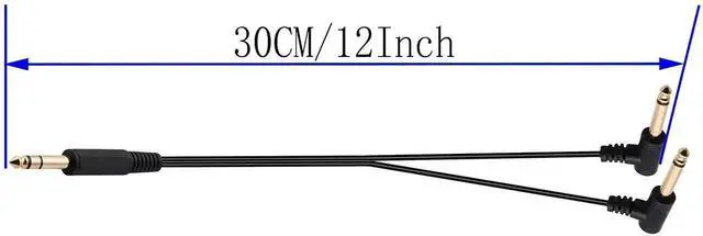Alt view image 6 of 7 - 12 Inch 30CM Gold Plated 90 Degree 6.35mm Audio Y Splitter Cable, 1/4 Inch Right Angle TRS Stereo Male to Dual TS Mono Male Audio Splitter Cord for Guitar Amplifier Mixer