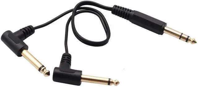 Alt view image 7 of 7 - 12 Inch 30CM Gold Plated 90 Degree 6.35mm Audio Y Splitter Cable, 1/4 Inch Right Angle TRS Stereo Male to Dual TS Mono Male Audio Splitter Cord for Guitar Amplifier Mixer