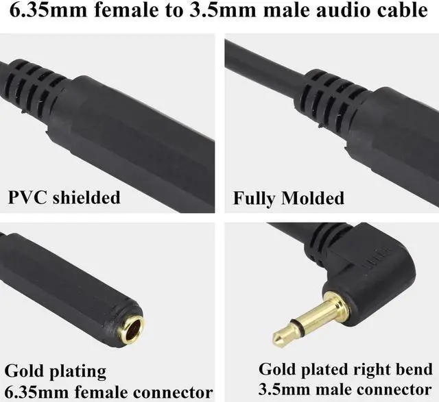 Alt view image 2 of 7 - 1 Pack 30CM Right Angle Gold Plated 6.35mm 1/4 Inch Female to 3.5mm 1/8 Inch Mono Male Audio Adapter Cable, 90 Degree TS Mono Sound Converter Cord for Guitar Amplifier Speaker