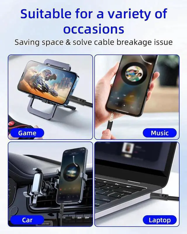 Alt view image 5 of 7 - 2 Pack 0.49FT 0.15M 3.5mm Male to Male Flat Audio Cable, Slim Flat Stereo Aux Cord for Car Audio Phone Tablet Home Speaker Headphone
