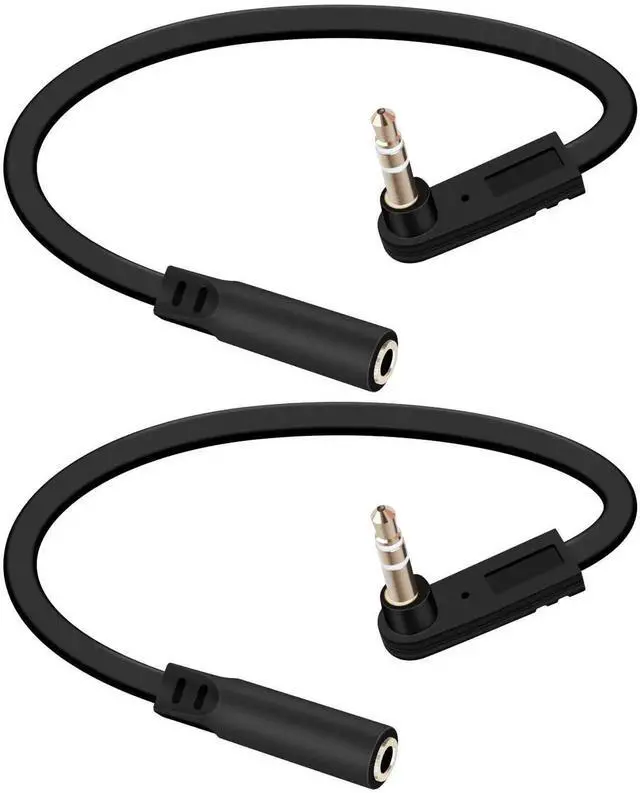 Main image of 2 Pack 0.49FT 0.15M 90 Degree Flat 3.5mm Audio Extension Cable, Right Angle Male to Female Slim Flat Aux Cord for Car Audio Phone Home Speaker