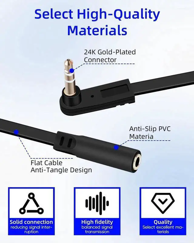 Alt view image 6 of 7 - 2 Pack 0.49FT 0.15M 90 Degree Flat 3.5mm Audio Extension Cable, Right Angle Male to Female Slim Flat Aux Cord for Car Audio Phone Home Speaker