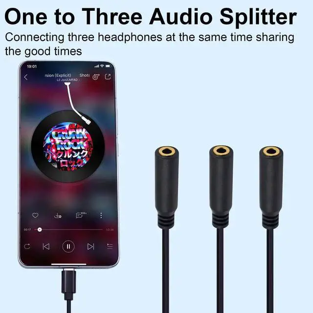 Alt view image 7 of 7 - 1FT 30cm 1-in-3 Out USB C to 3.5mm TRS Audio Splitter Cable, Type C Male to Triple 3.5mm Female Stereo Aux Cord Multi-Port Audio Adapter for Headphone Galaxy MacBook Phone