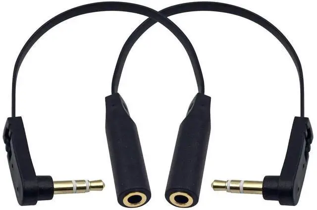 Main image of 2 Pack 6.8 Inch Right Angle Flat 3.5mm Audio Extension Cable, 1/8 Inch Male to Female Stereo Short Aux Cord Elbow Headphone Extender for Phone Speaker PS4 Headset