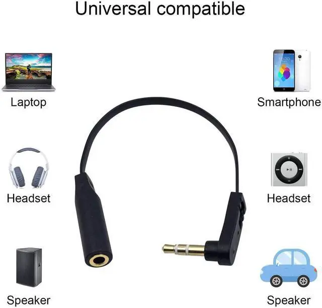 Alt view image 5 of 7 - 2 Pack 6.8 Inch Right Angle Flat 3.5mm Audio Extension Cable, 1/8 Inch Male to Female Stereo Short Aux Cord Elbow Headphone Extender for Phone Speaker PS4 Headset