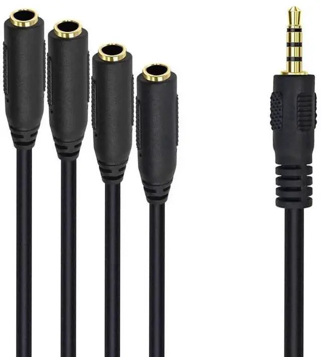 Main image of 1 to 4 Ways 3.5mm TRRS Audio Splitter Cable, 1/8 Inch Male to Female Multi-Port Headphone Mic Aux Splitter Cord for Earphone Headset Mobile Phone