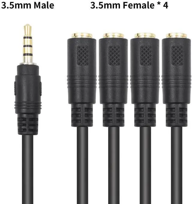 Alt view image 6 of 7 - 1 to 4 Ways 3.5mm TRRS Audio Splitter Cable, 1/8 Inch Male to Female Multi-Port Headphone Mic Aux Splitter Cord for Earphone Headset Mobile Phone