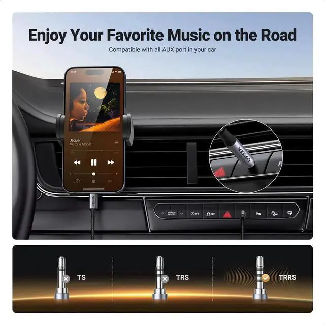 Alt view image 5 of 7 - UGREEN Type C to 3.5mm Aux Cable 3.3FT, TRRS HiFi Stereo Audio Cord with Microphone, Car Aux Adapter Compatible with iPhone 17 16 15 Pro Max Plus, Galaxy S25 Ultra, Pixel 10, iPad