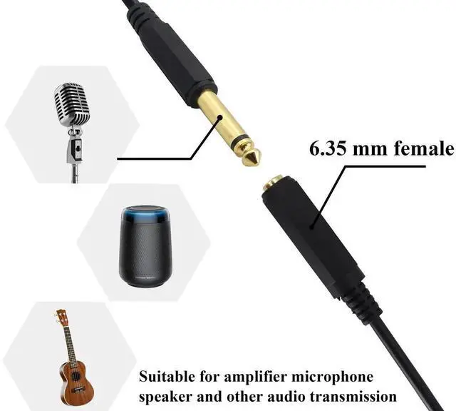 Alt view image 5 of 7 - 2 Pack 30CM Right Angle 90 Degree 6.35mm 1/4" Mono Female to 3.5mm 1/8" TS Mono Male Audio Cable Plug Adapter Cord for Microphone Sound Card Guitar Amplifier