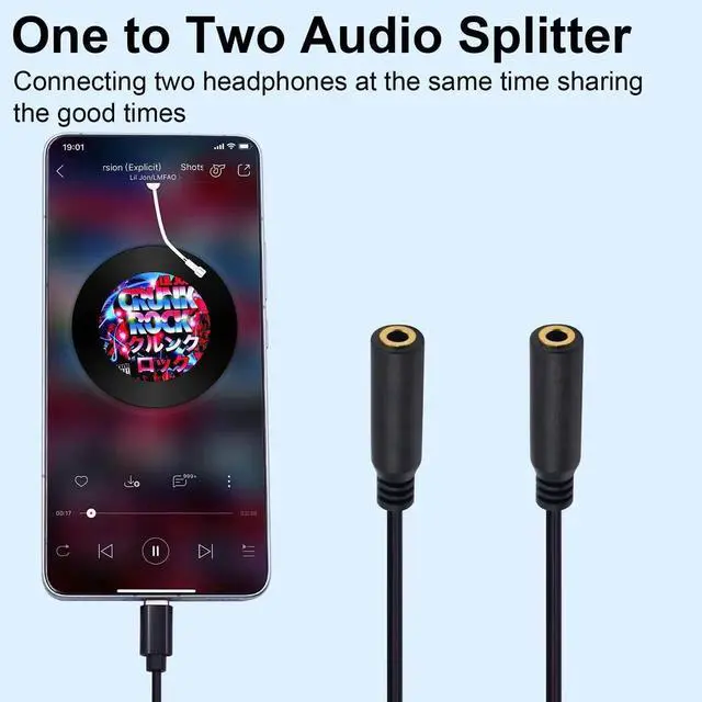 Alt view image 6 of 7 - 30CM 1FT 1 to 2 Ways USB C to 3.5mm TRS Female Audio Y Splitter Cable Type-C Stereo Headphone Jack Adapter Compatible with Galaxy MacBook Smartphone Laptop