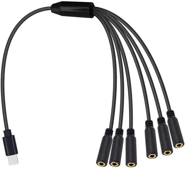 Main image of 30CM 1FT 1 to 6 Ways USB C to 3.5mm TRS Female Audio Splitter Cable Type-C Multi Port Stereo Headphone Jack Adapter for Galaxy MacBook Android Phone Laptop