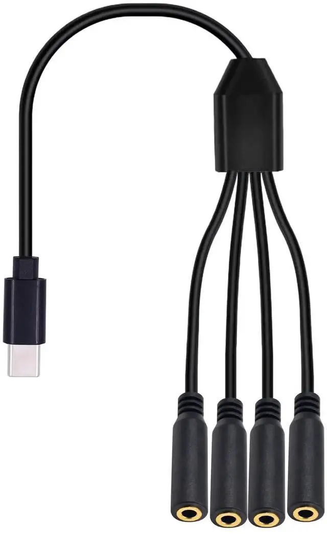 Main image of 30CM 1FT 4-in-1 USB C to 3.5mm TRS Female Audio Splitter Cable Type-C Multi Port Stereo Headphone Jack Cord for Galaxy MacBook Type-C Phone Laptop