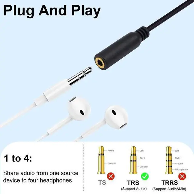 Alt view image 3 of 7 - 30CM 1FT 4-in-1 USB C to 3.5mm TRS Female Audio Splitter Cable Type-C Multi Port Stereo Headphone Jack Cord for Galaxy MacBook Type-C Phone Laptop
