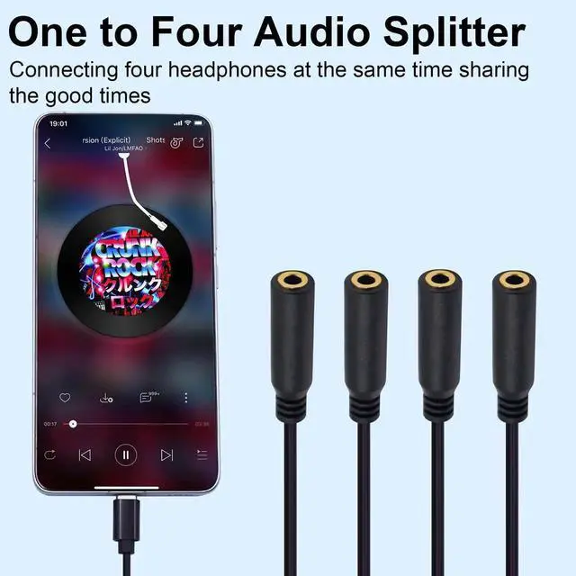 Alt view image 2 of 7 - 30CM 1FT 4-in-1 USB C to 3.5mm TRS Female Audio Splitter Cable Type-C Multi Port Stereo Headphone Jack Cord for Galaxy MacBook Type-C Phone Laptop