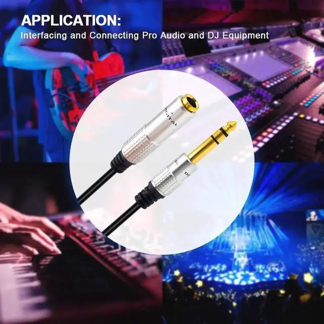 Alt view image 6 of 6 - 12 Inch 6.35mm 1/4 Inch Gold Plated Stereo Extension Cable Male to Female Quarter Inch Guitar Headphone Audio Extension Cord