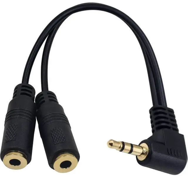 Main image of 90 Degree 3.5mm Audio Splitter Cable Male to Dual Female Right Angle Headphone Jack Adapter Compatible with PS4 PS5 Xbox PC Phone Laptop Gaming Headset