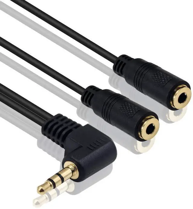 Alt view image 2 of 6 - 90 Degree 3.5mm Audio Splitter Cable Male to Dual Female Right Angle Headphone Jack Adapter Compatible with PS4 PS5 Xbox PC Phone Laptop Gaming Headset