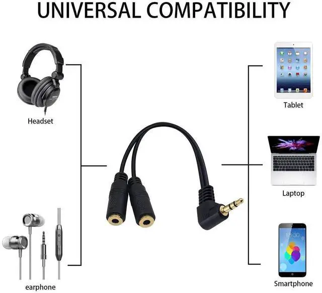 Alt view image 3 of 6 - 90 Degree 3.5mm Audio Splitter Cable Male to Dual Female Right Angle Headphone Jack Adapter Compatible with PS4 PS5 Xbox PC Phone Laptop Gaming Headset