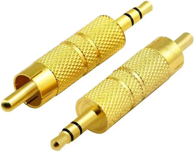 Main image of 2 Pack Gold Plated 3-Pole 3.5mm TRS Stereo Male to RCA Male Audio Adapter Metal Audio Jack Connector Plug