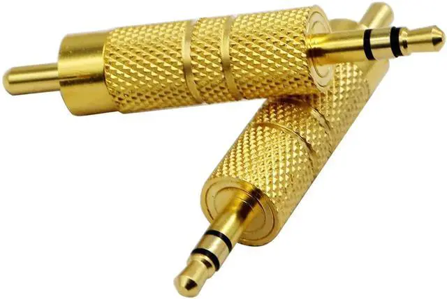 Alt view image 5 of 7 - 2 Pack Gold Plated 3-Pole 3.5mm TRS Stereo Male to RCA Male Audio Adapter Metal Audio Jack Connector Plug