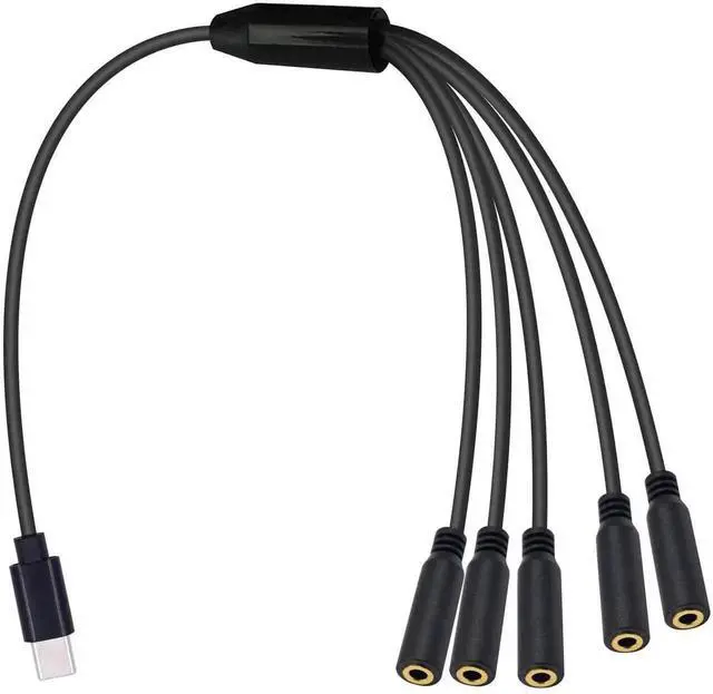 Main image of 30cm 1FT 5-in-1 USB C to 3.5mm TRS Female Audio Splitter Cable Type-C Multi Port Stereo Headphone Jack Cord for Galaxy MacBook Android Phone Laptop