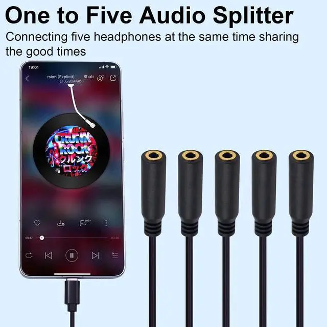 Alt view image 6 of 7 - 30cm 1FT 5-in-1 USB C to 3.5mm TRS Female Audio Splitter Cable Type-C Multi Port Stereo Headphone Jack Cord for Galaxy MacBook Android Phone Laptop