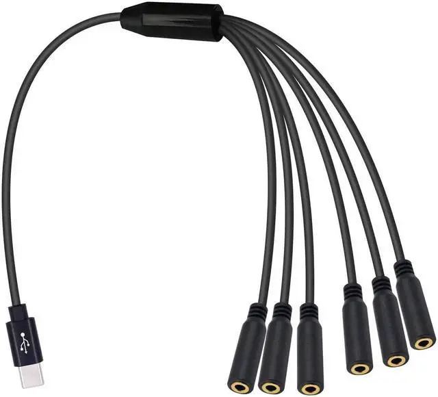 Main image of 30CM 1FT 1 to 6 Ways USB C to 3.5mm TRRS Female Audio Mic Splitter Cable Type-C Stereo Headphone Microphone Jack Adapter for Galaxy MacBook Phone Laptop