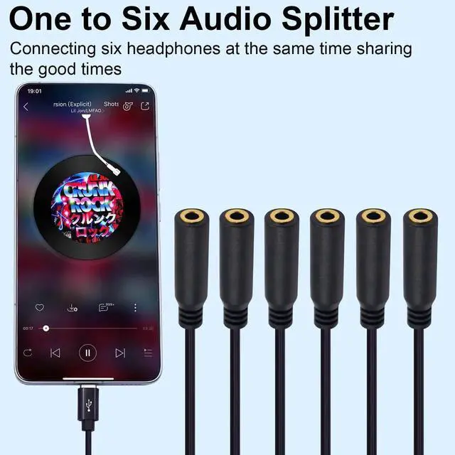 Alt view image 4 of 7 - 30CM 1FT 1 to 6 Ways USB C to 3.5mm TRRS Female Audio Mic Splitter Cable Type-C Stereo Headphone Microphone Jack Adapter for Galaxy MacBook Phone Laptop