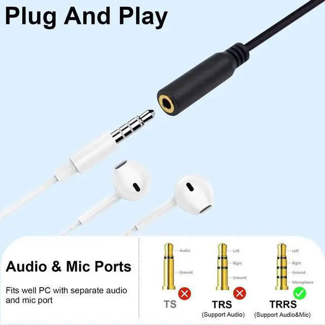 Alt view image 5 of 7 - 30CM 1FT 1 to 6 Ways USB C to 3.5mm TRRS Female Audio Mic Splitter Cable Type-C Stereo Headphone Microphone Jack Adapter for Galaxy MacBook Phone Laptop