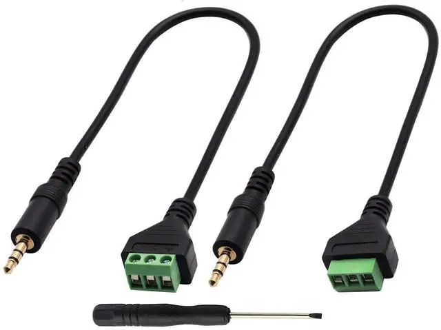 Main image of 2 Pack 30CM 3.5mm 1/8 Inch 3-Pole Stereo Male to 3 Pin Screw Terminal Block Audio Cable Solderless AV Headphone Wiring Adapter Cord